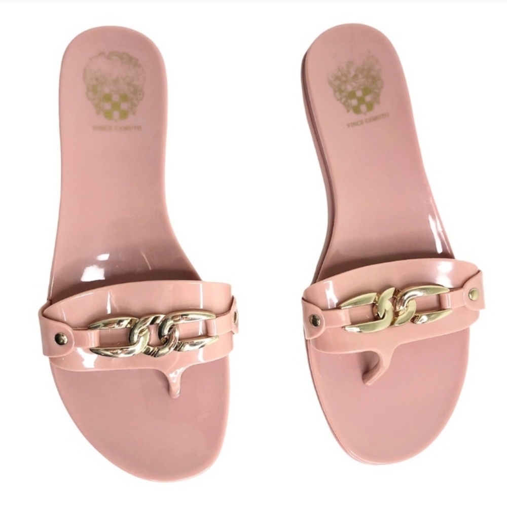 Vince Camuto Evolet Blush Pink Gold Chain Jellie Flip Flop Size 8